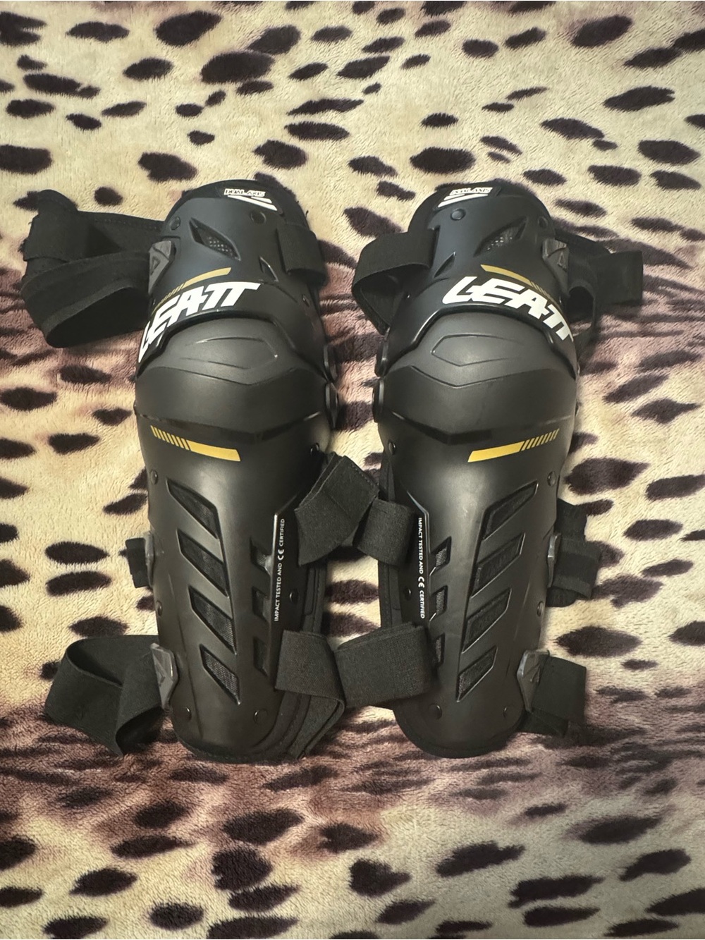 Leatt Dual Axis Black Knee and Shin Guards with Yellow Accents